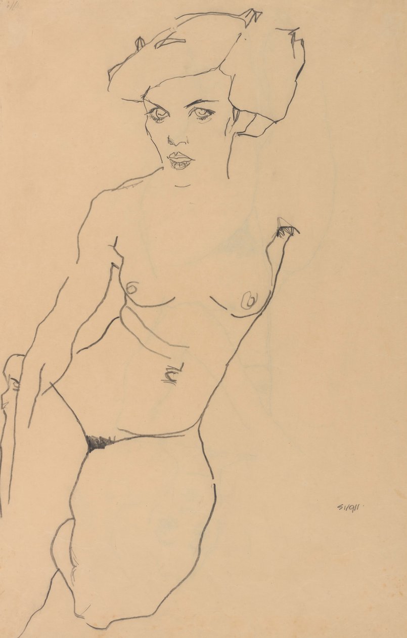 Knelende kvinne naken av Egon Schiele