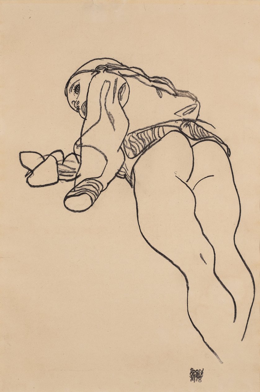 Liggende ned; Liegende, 1918 av Egon Schiele