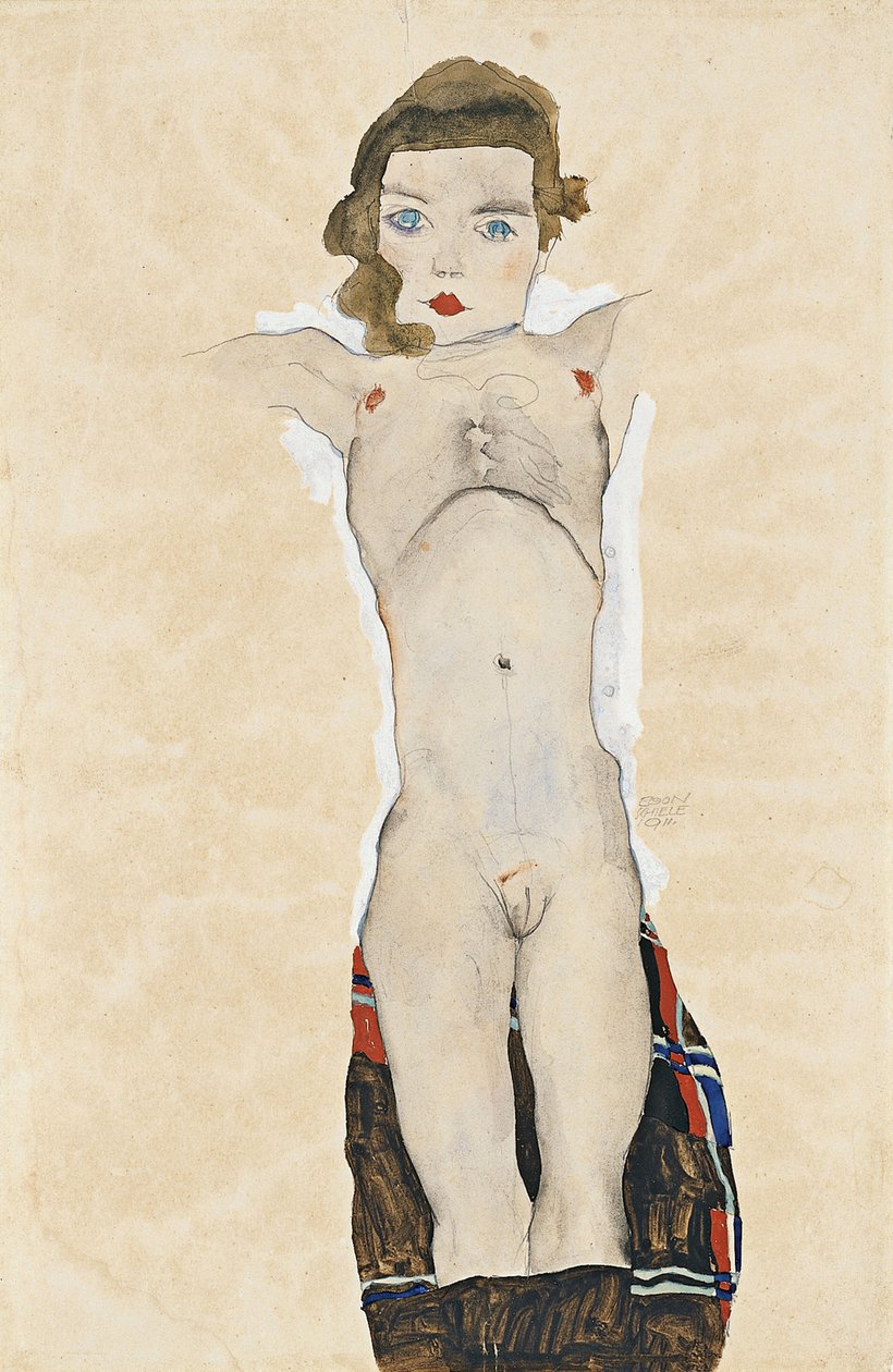 Naken jente med utstrakte armer, 1911 av Egon Schiele