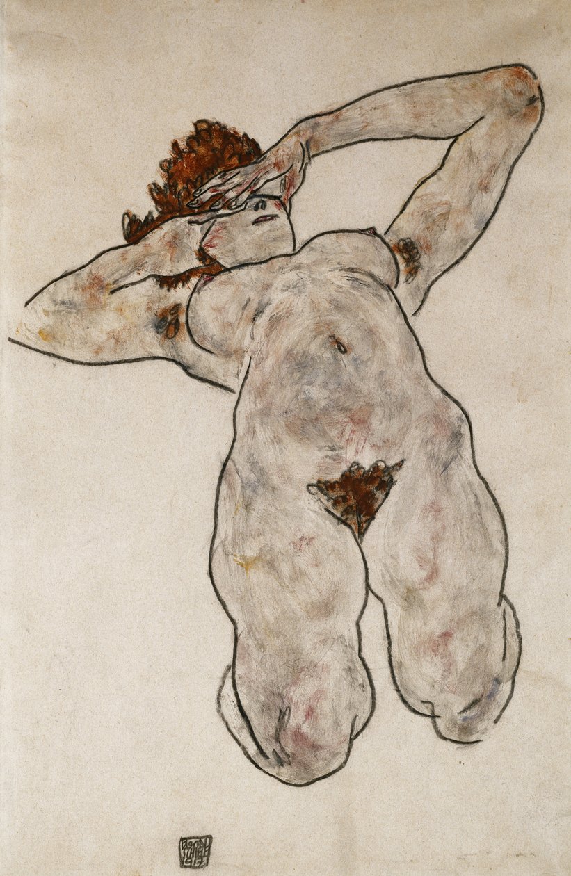 Naken liggende; Liggende naken, 1917 av Egon Schiele