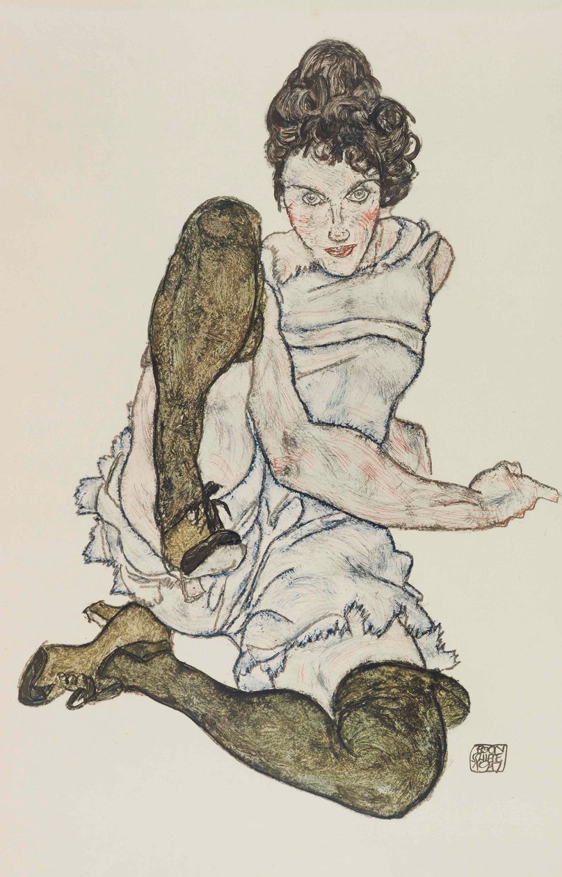 Sittende kvinne med opptrukket ben, 1917. av Egon Schiele
