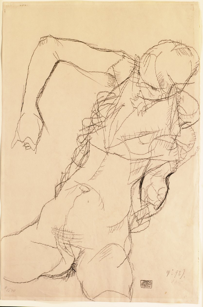 Sittende naken, 1914 av Egon Schiele