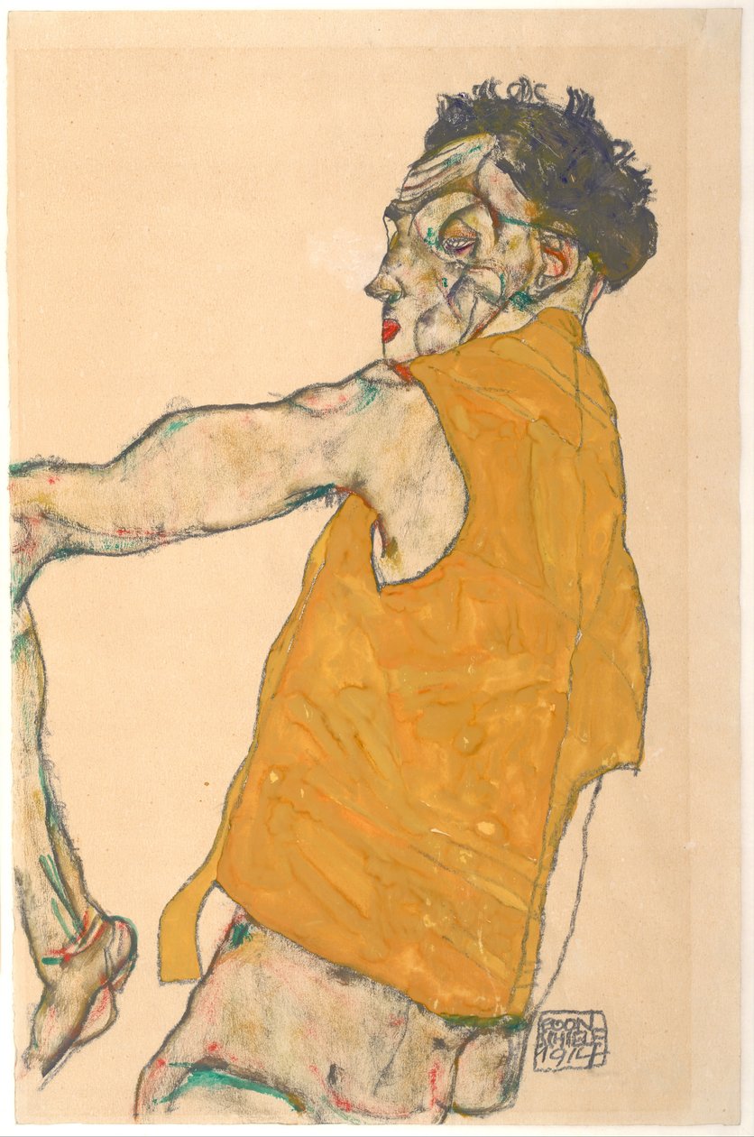 Selvportrett i gul vest, 1914 av Egon Schiele