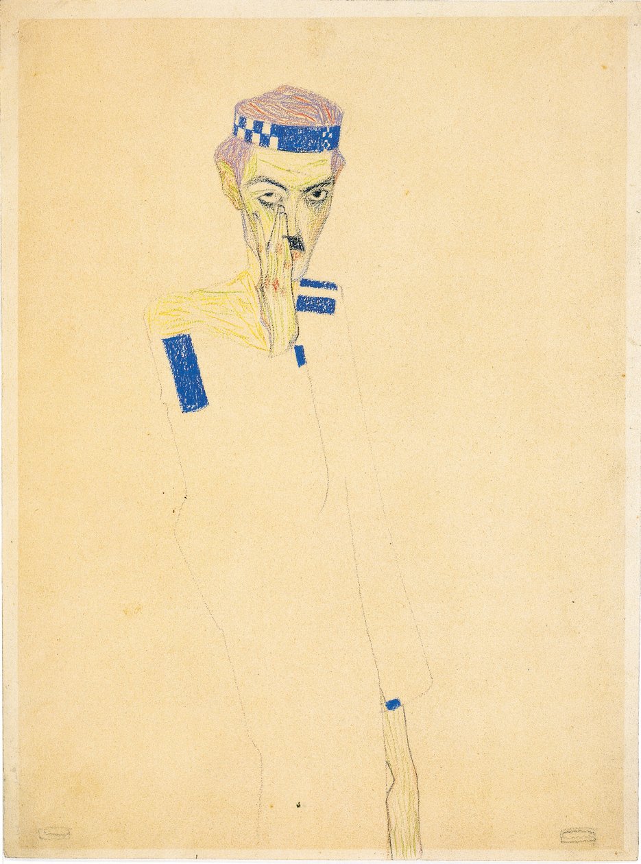 Selvportrett med blårutet pannebånd, 1909. av Egon Schiele