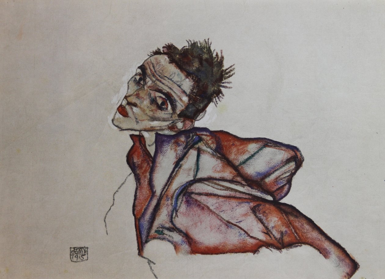 Selvportrett med bakoverholdte armer, 1915. av Egon Schiele