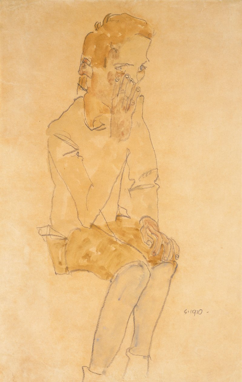 Sittende gutt, 1910 av Egon Schiele