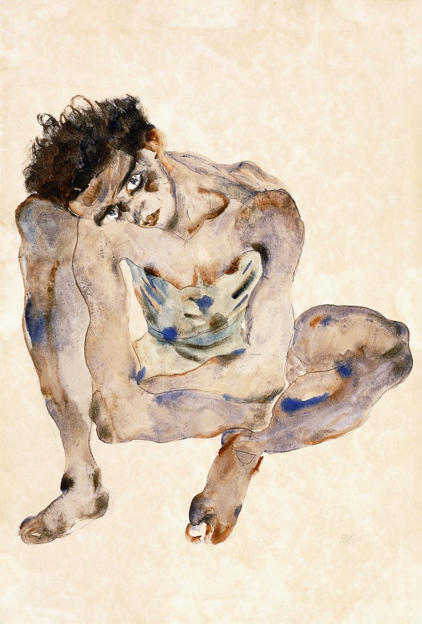 Squatting av Egon Schiele