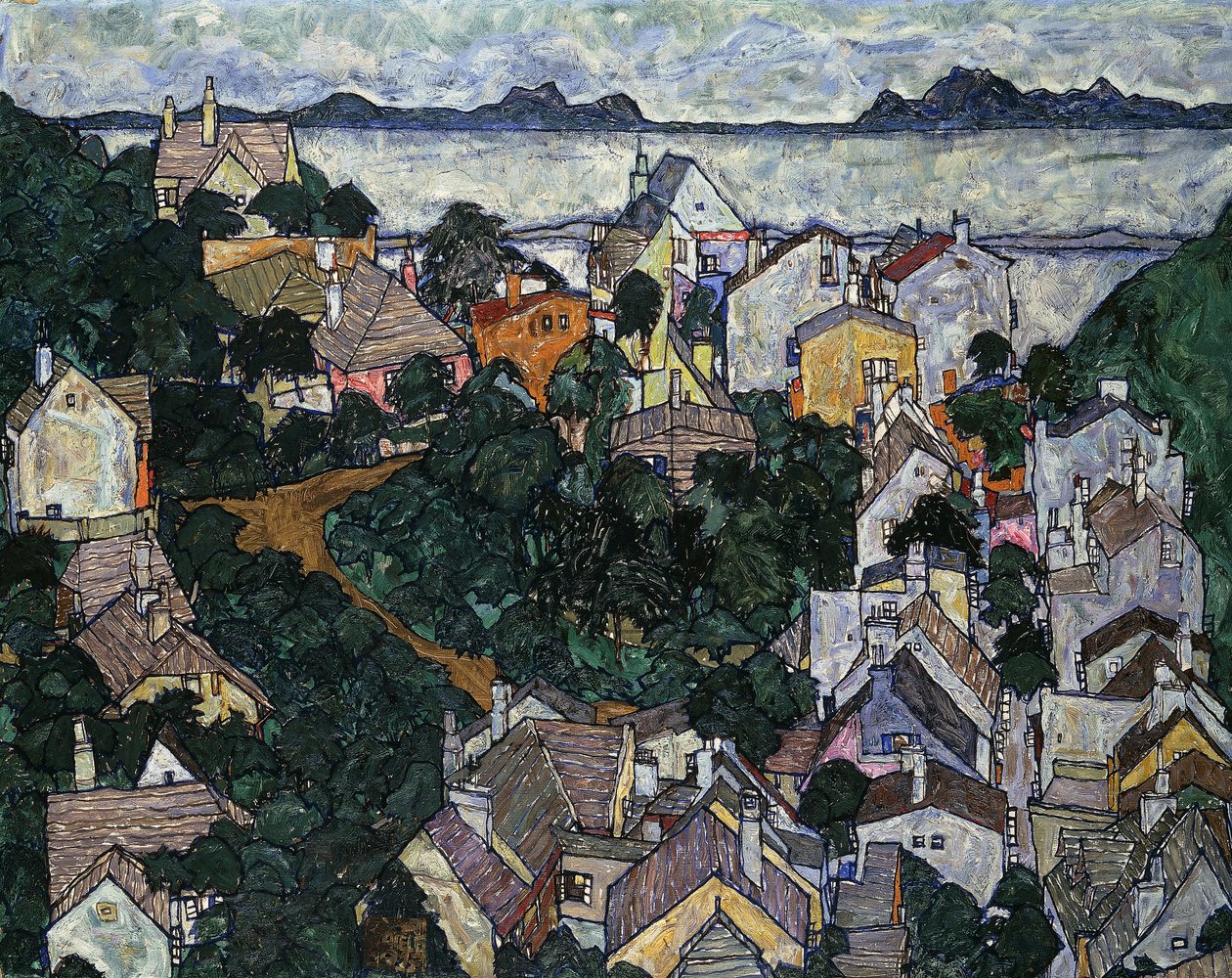 Sommerlandskap; Sommerlandschaft, 1917 av Egon Schiele