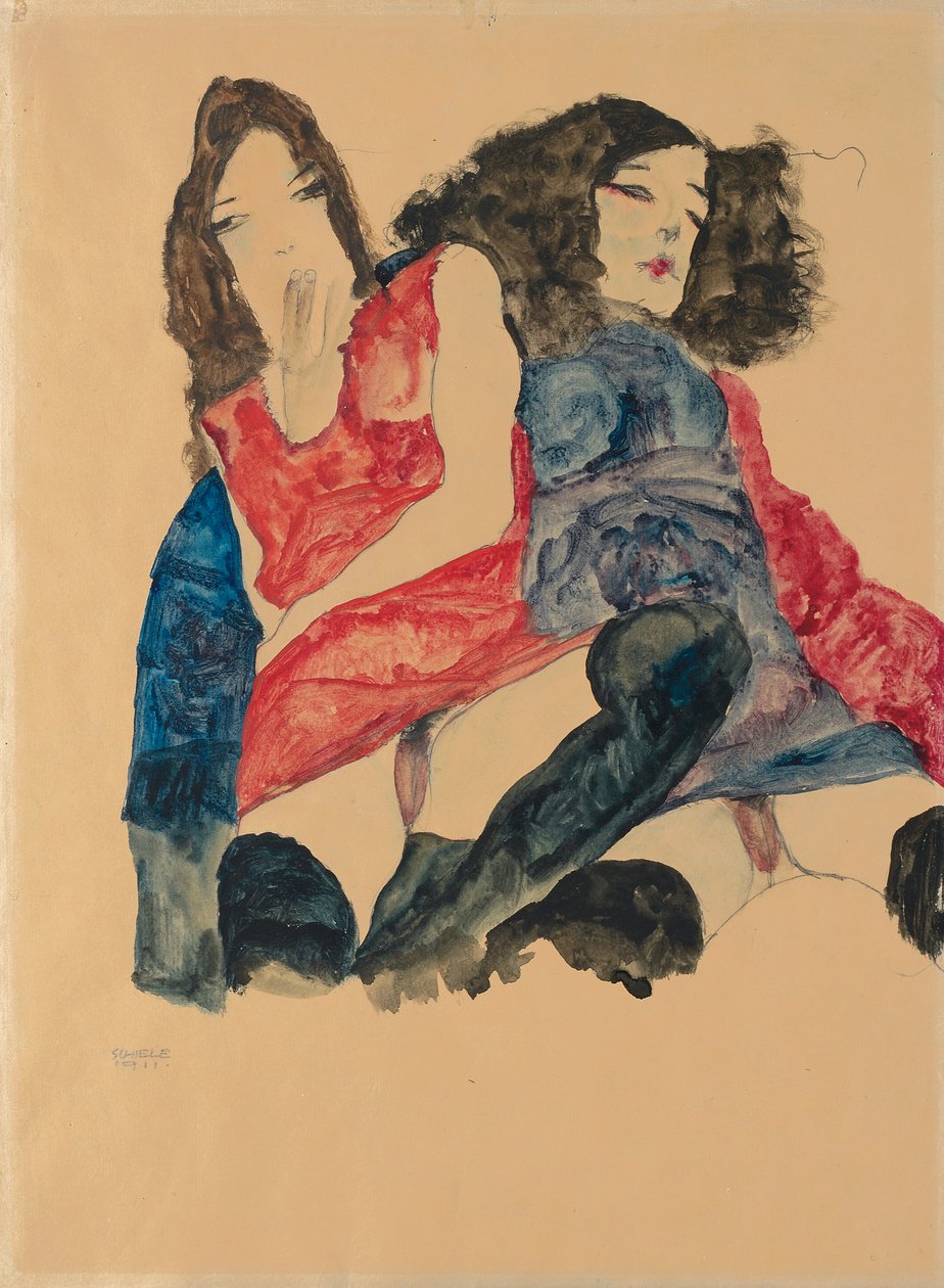 To jenter; To jenter, 1911 av Egon Schiele