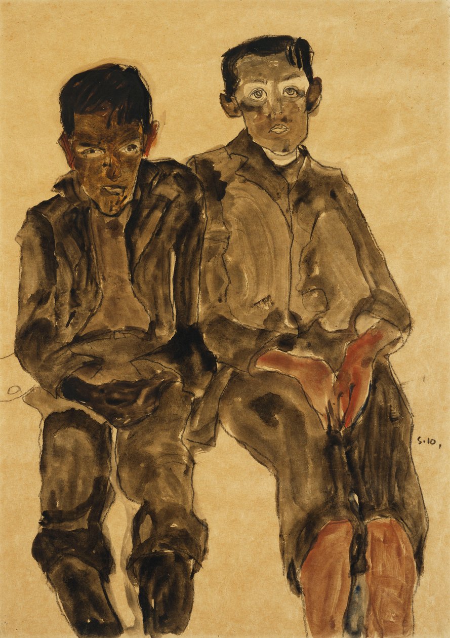 To sittende gutter; To sittende gutter, 1910 av Egon Schiele