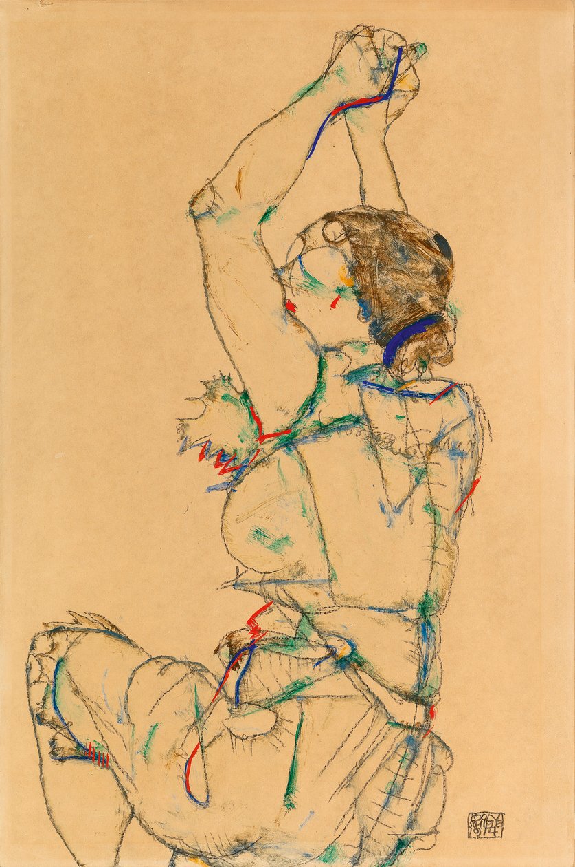 Kvinne med løftede armer, 1914. av Egon Schiele