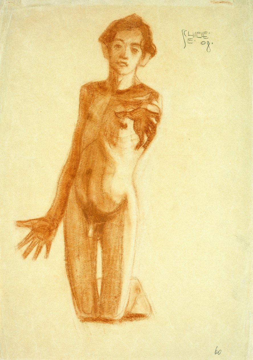 Ung mann på kne, 1908 av Egon Schiele