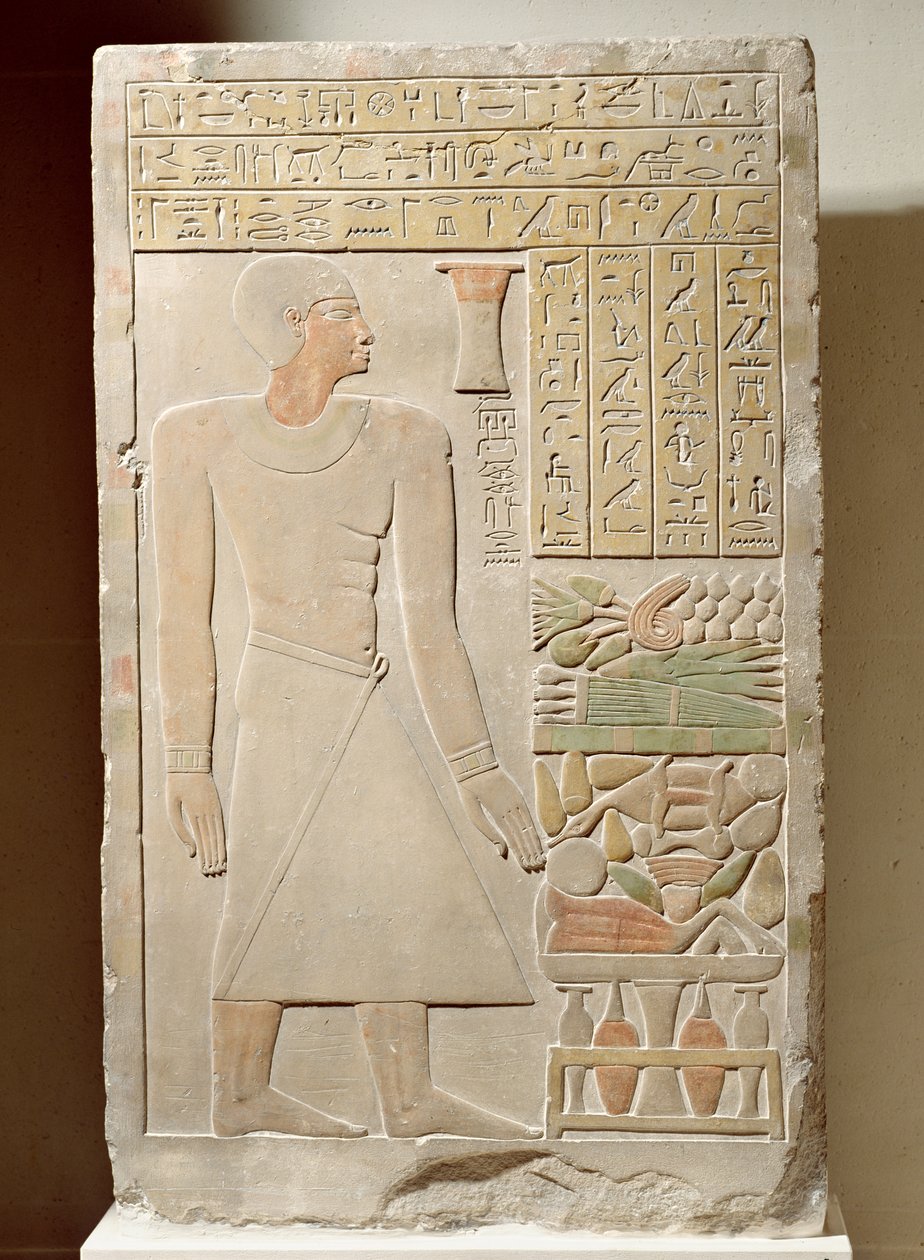 Relieffstela av Senwosret, sjef for skattkammeret, Middle Kingdom, ca. 1970-1900 f.Kr. (malt kalkstein) av Egyptian 12th Dynasty