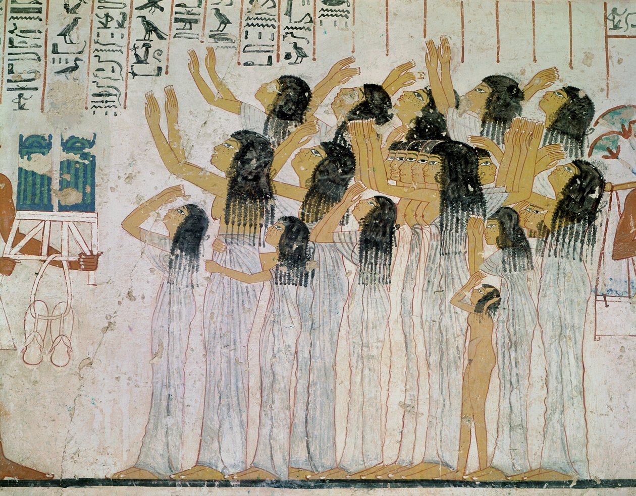 Gråtende kvinner i en begravelsesprosesjon, fra gravkapellet til Ramose, vizier og guvernør i Theben, New Kingdom, ca. 1360 f.Kr. (veggmaleri) av Egyptian 18th Dynasty