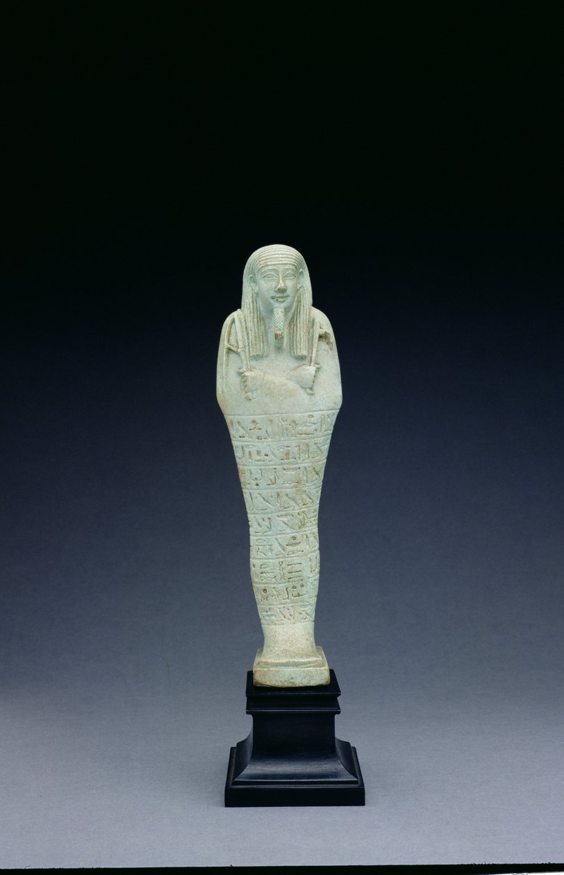 Shabti-figur av Imhotep født av Bastetirdis, sen periode (blekgrønn egyptisk fajanse) av Egyptian 30th Dynasty