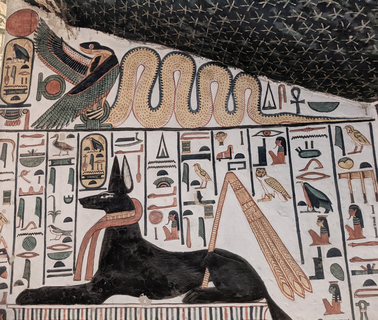 Anubis og kobra (veggmaleri) av Egyptian 19th Dynasty
