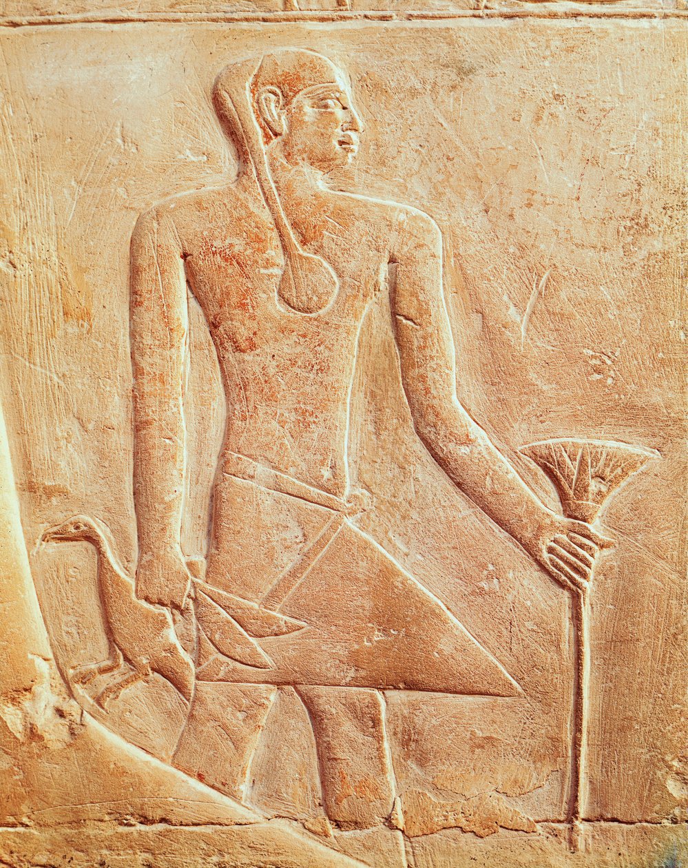 Tjener og fugl, lettelse av Egyptian 5th Dynasty
