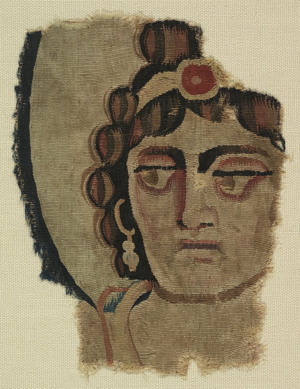Fragment av et kvinnehode, koptisk (tekstil) av Egyptian School