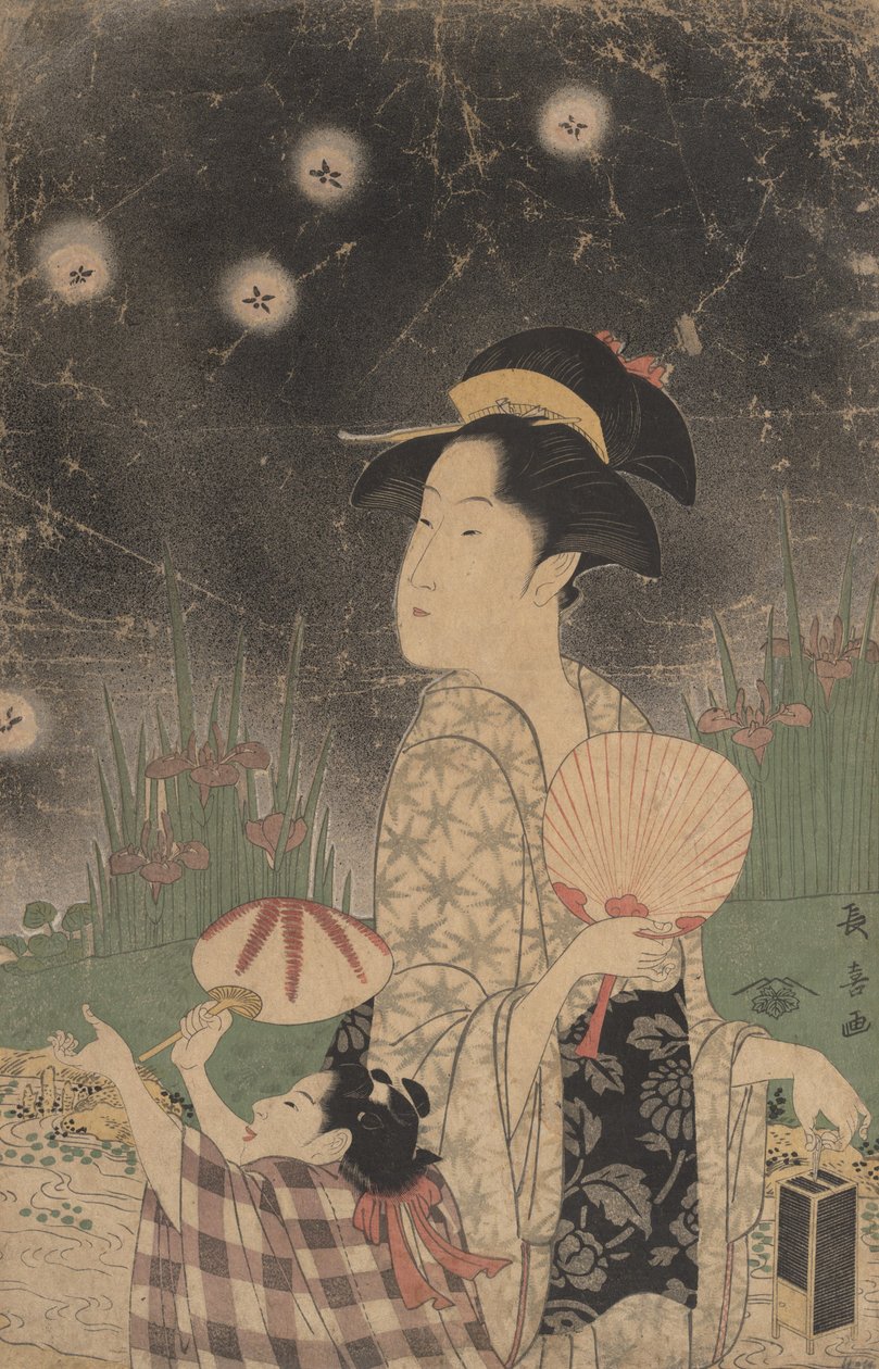 Kvinne og barn som fanger ildfluer, ca. 1793. av Eishōsai Chōki