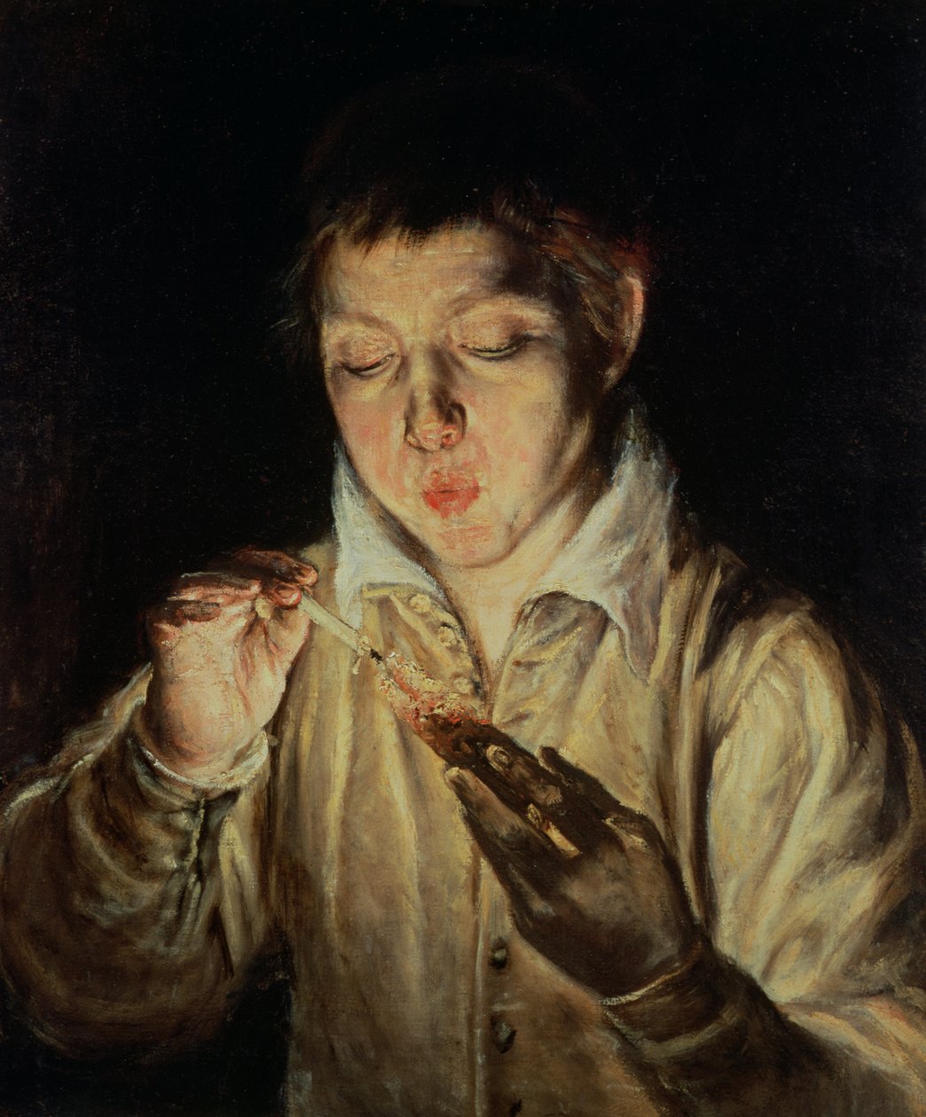 Et barn som blåser på en glød, tidlig på 1570-tallet av El Greco