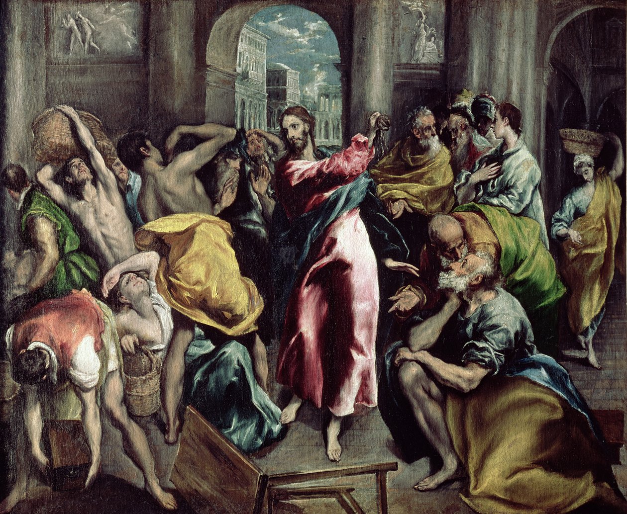 Kristus driver handelsmennene fra tempelet, ca. 1600 (for detaljer se 26048) av El Greco