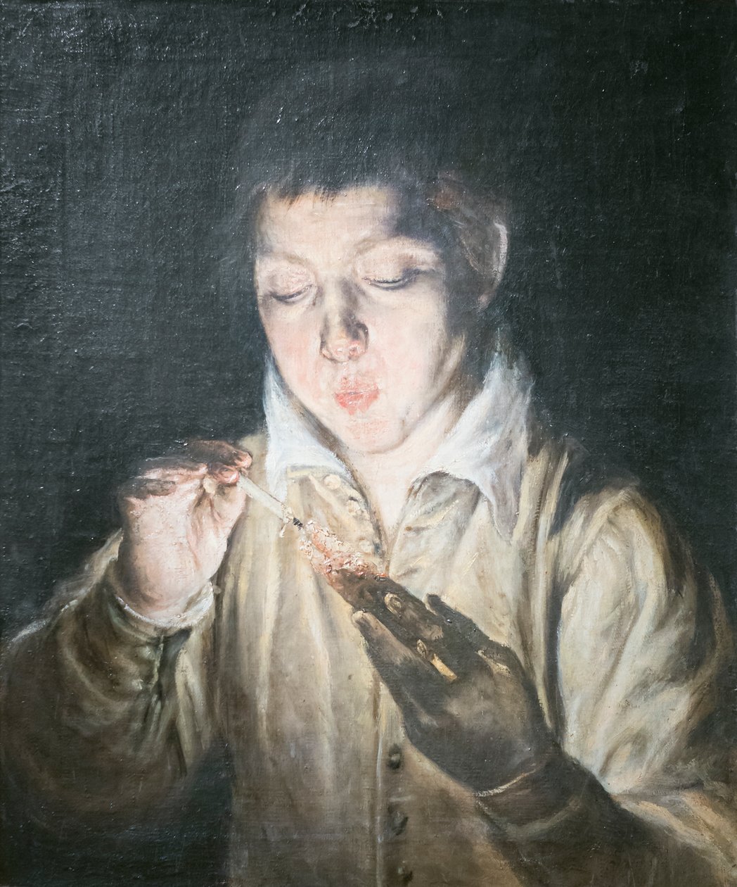 Gutt som blåser en glør av El (1541 1614) Greco