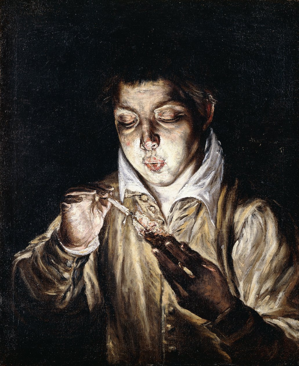 En gutt tenner et lys, av El Greco