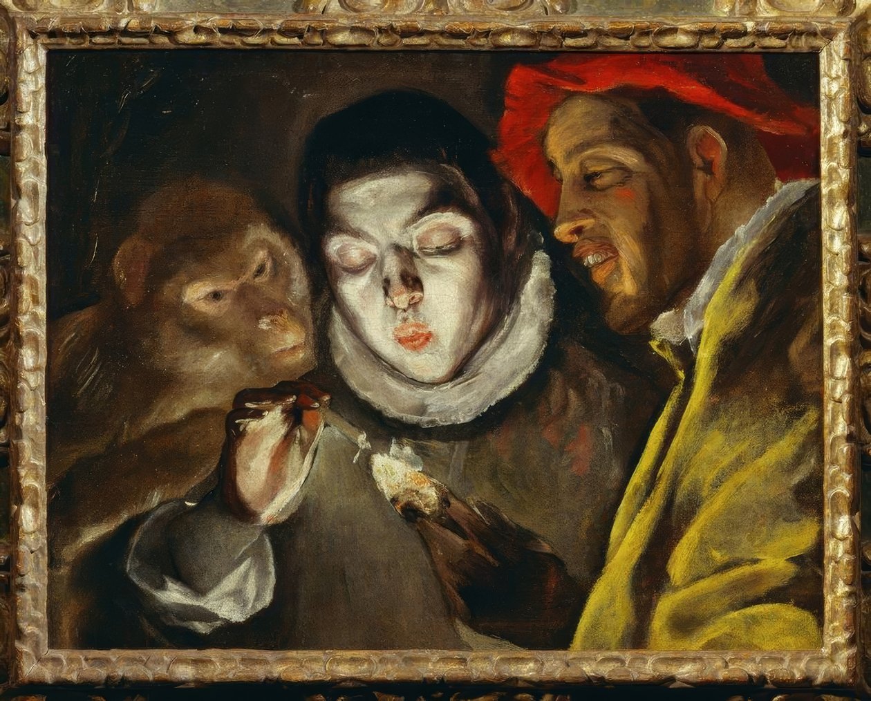 Ape, gutt og mann tenner et lys av El Greco