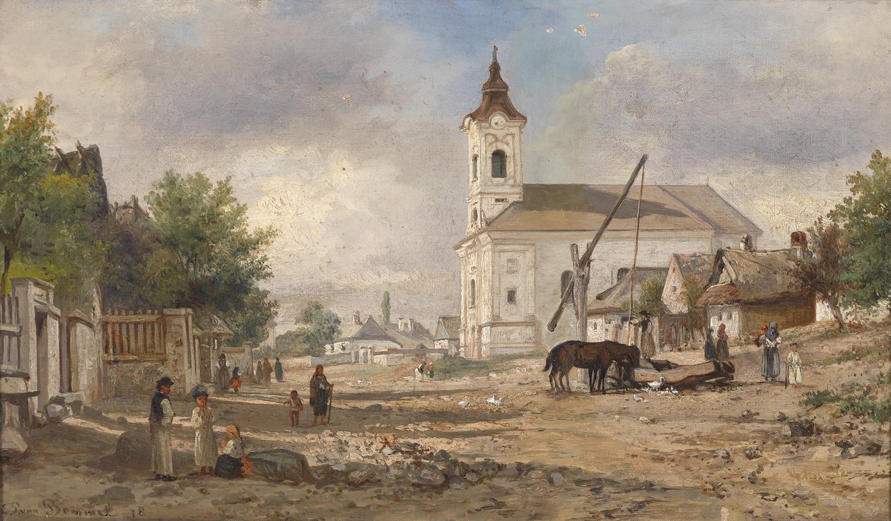 En kirkegård med en fontene av Elias van Bommel