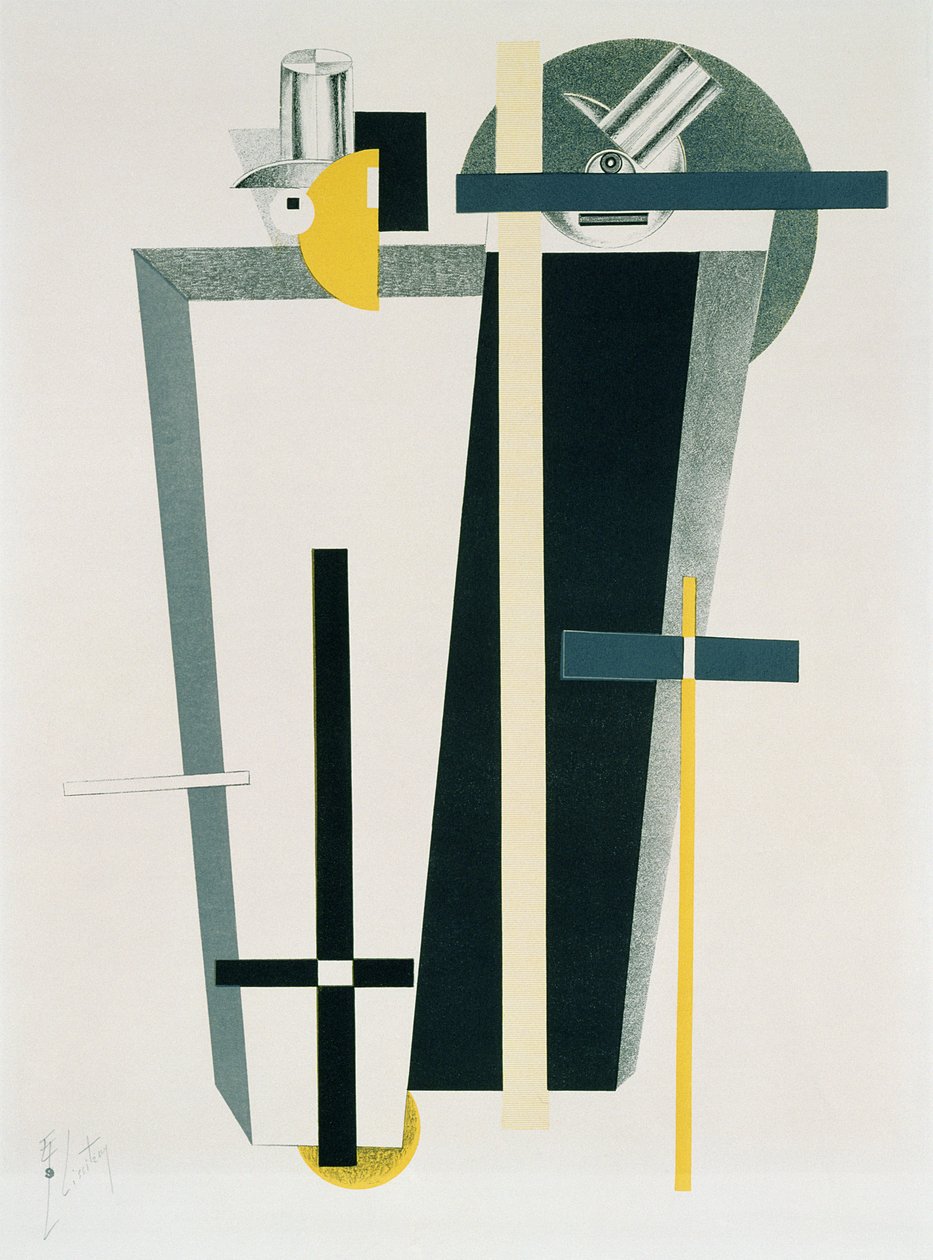 Abstrakt komposisjon i grått, gult og svart av Eliezer Markowich Lissitzky