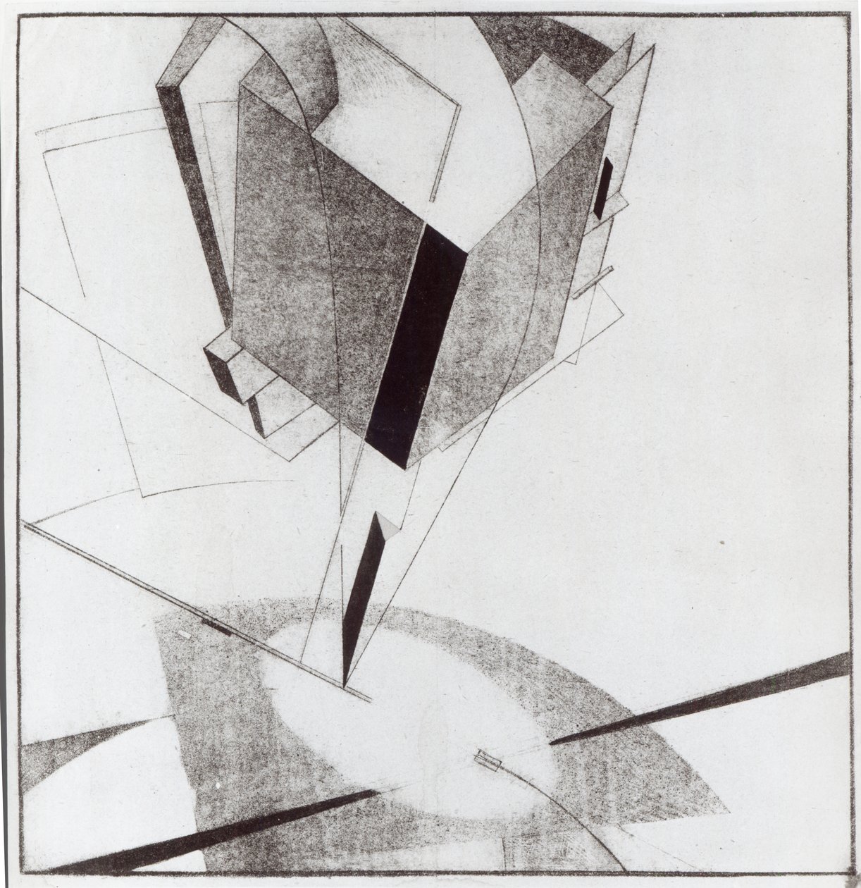 Proun 5 A, 1919 (delvis håndfarget litho) av Eliezer Markowich Lissitzky