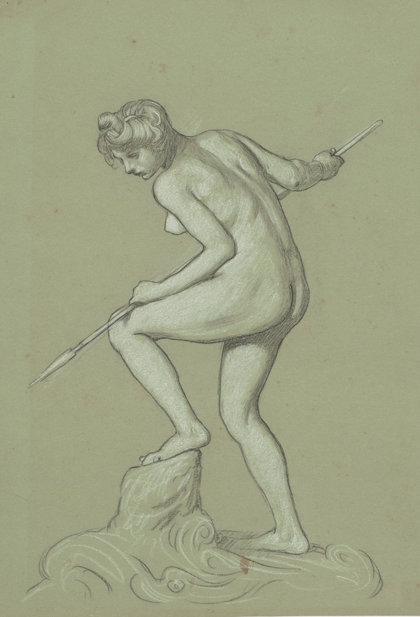 Girl Spearing Dolphin, ca. 1900. av Elihu Vedder