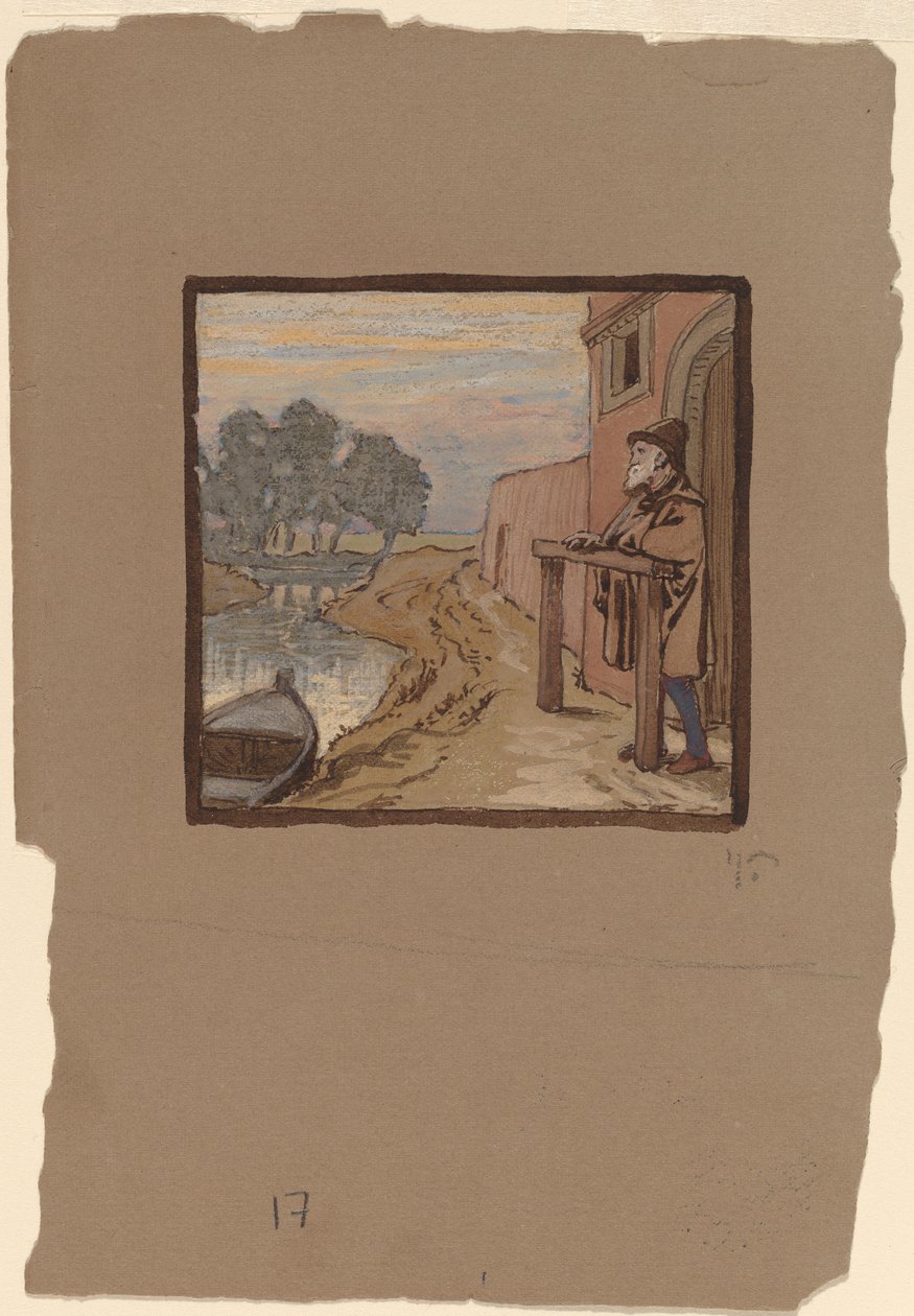 Gammel mann ved en elv av Elihu Vedder