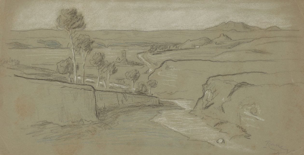 Romersk landskap, ca. 1900. av Elihu Vedder