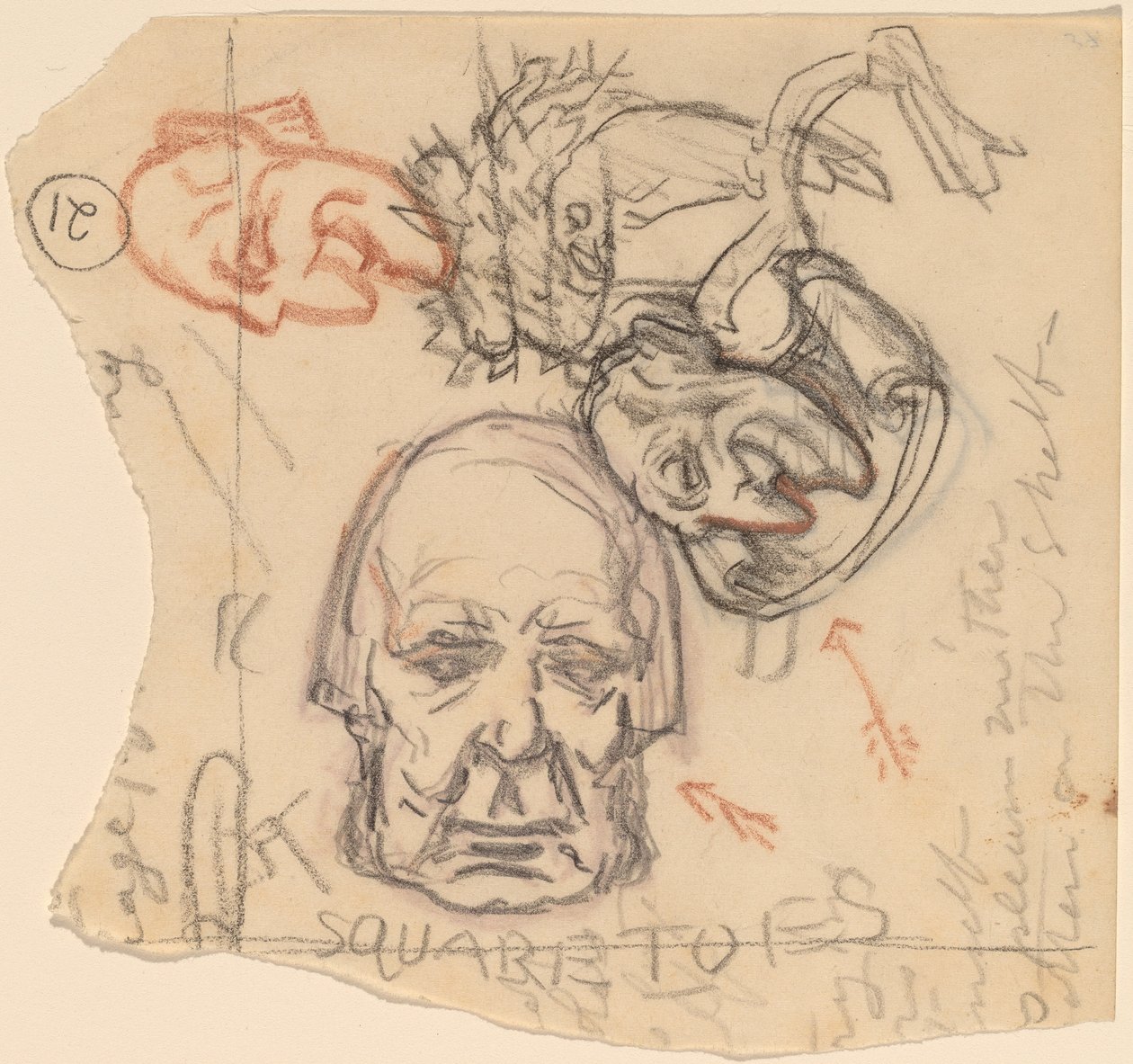 Selvportrett: karikaturer, ca. 1918. av Elihu Vedder