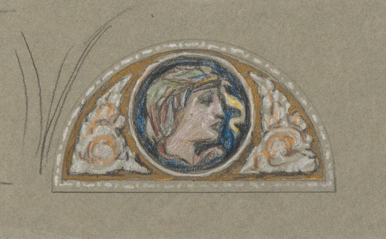 Studie for Lunette med kvinnelig hode av Elihu Vedder