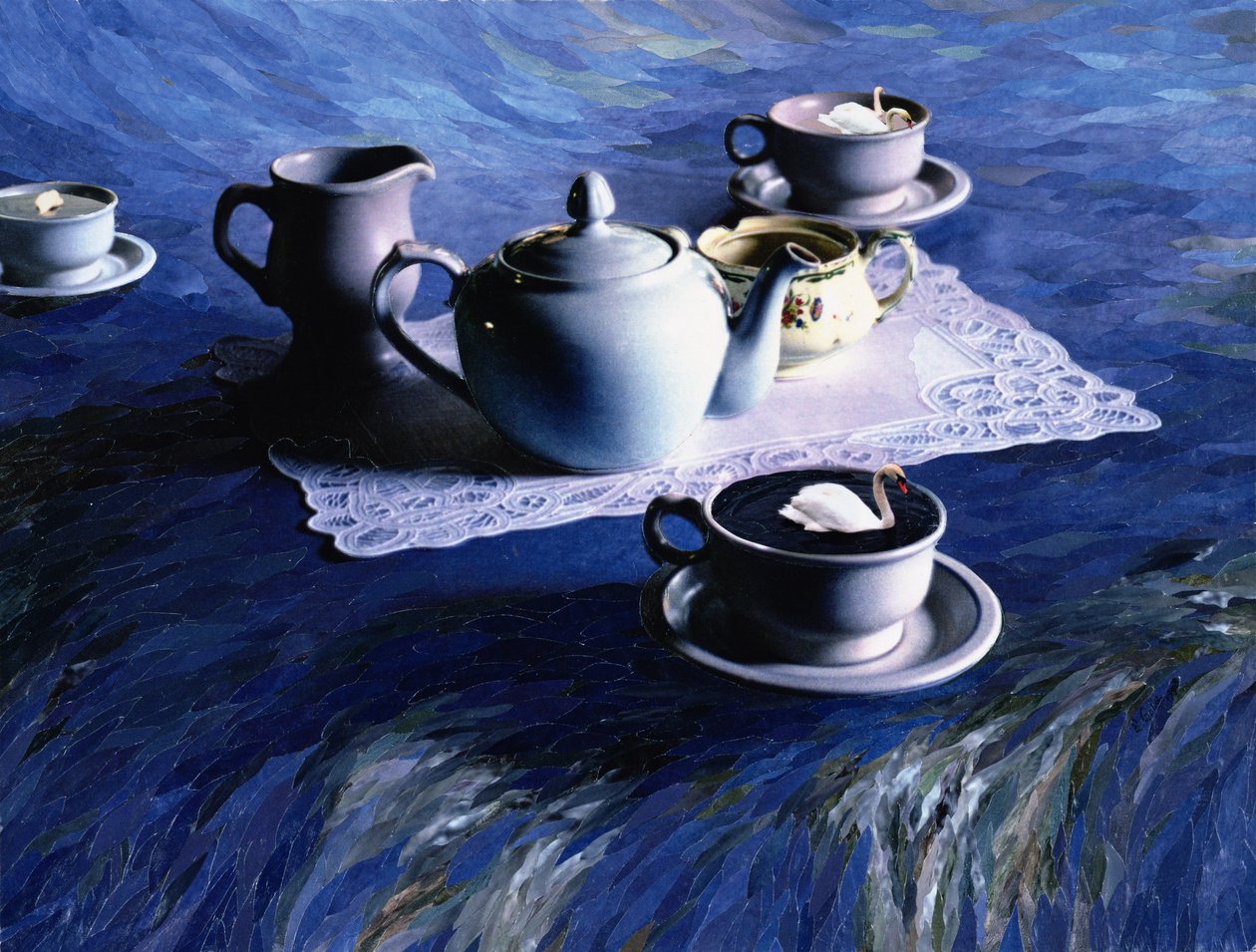 Tea Time with Gordy, 1998 (papirmosaikkcollage) av Ellen Golla