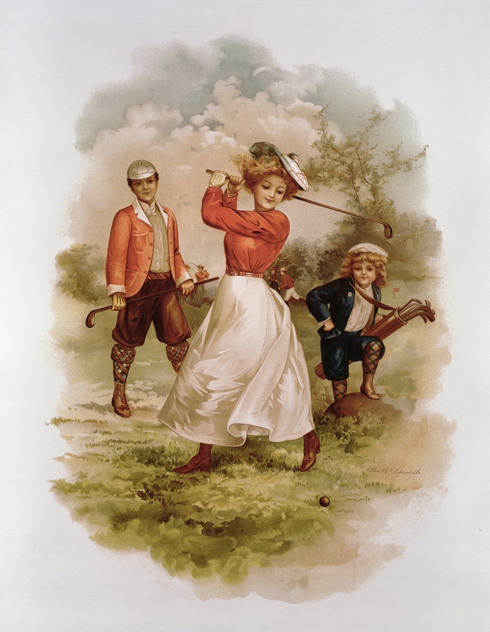 Golf (chromolitho) av Ellen Hattie Clapsaddle