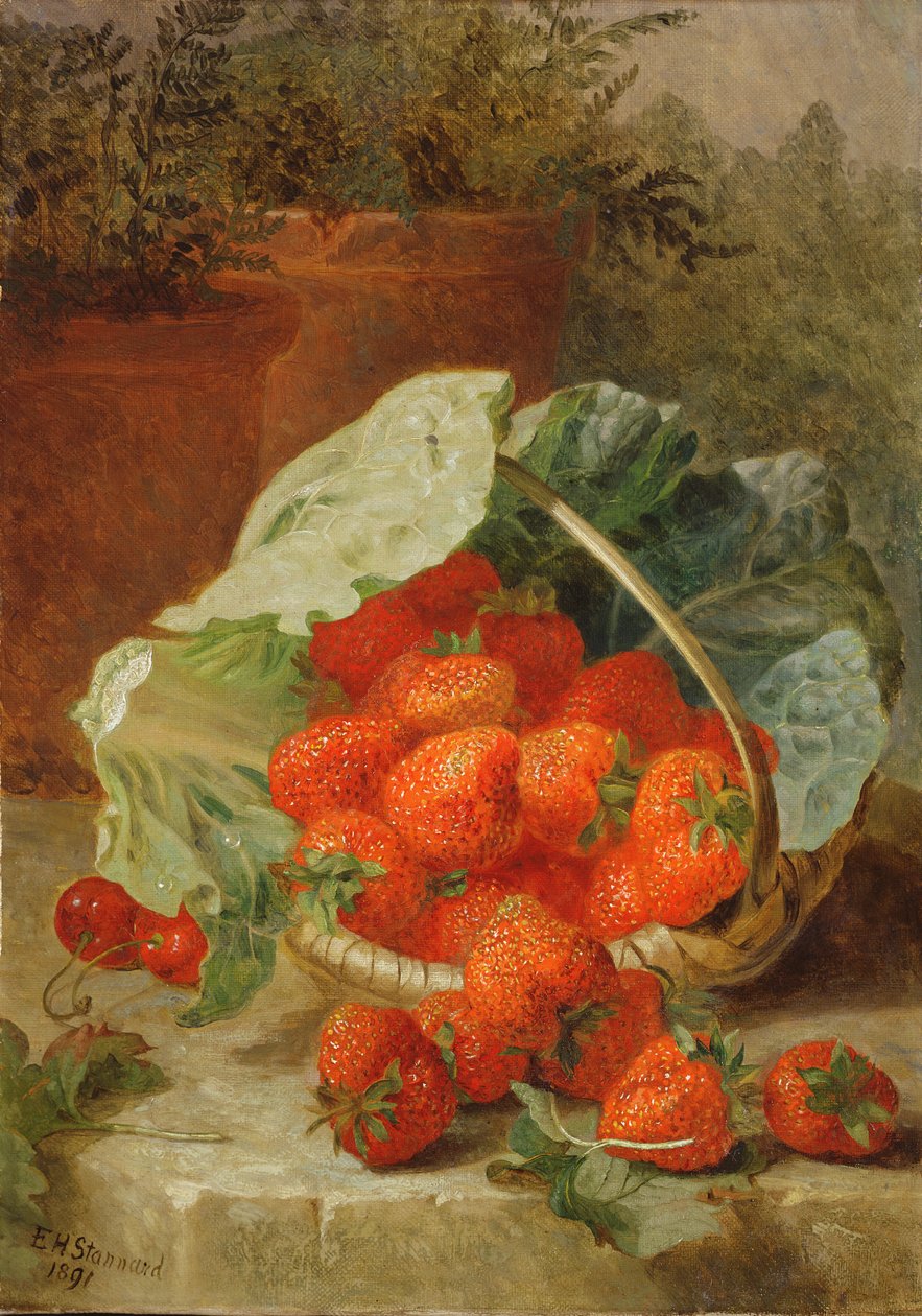 Jordbær i et kålblad, 1891 av Eloise Harriet Stannard