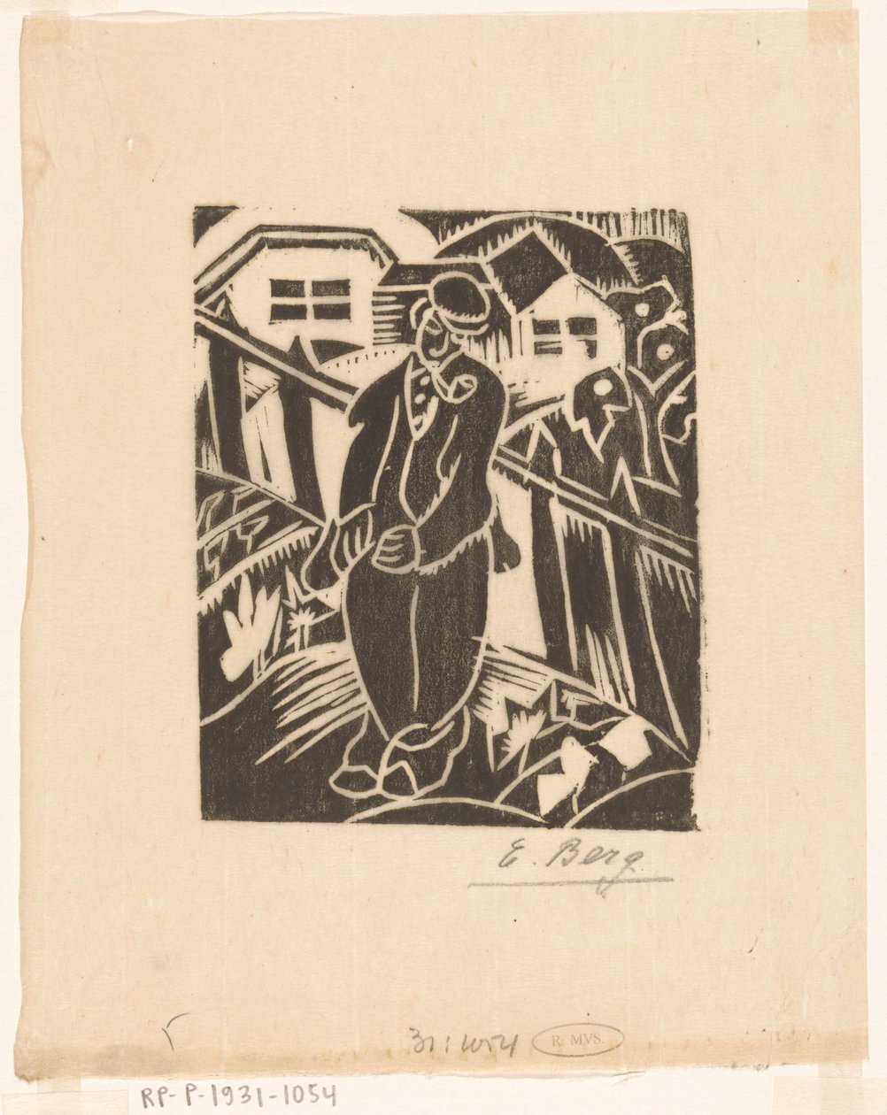 Mann i grønnsakshage av Else Berg (signed by artist)