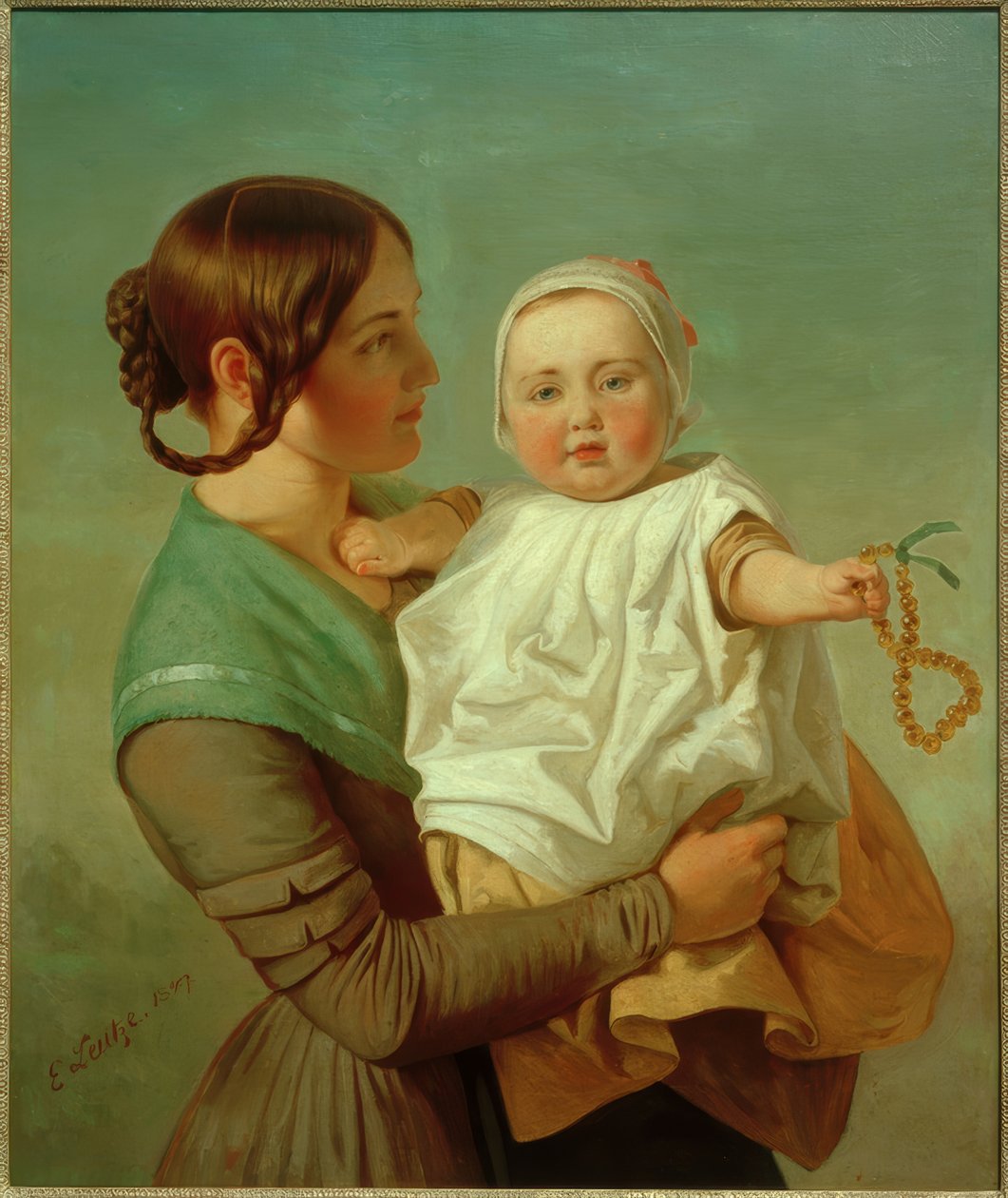E.G. Leutze, The Amber Necklace (kone og datter) av Emanuel Gottlieb Leutze