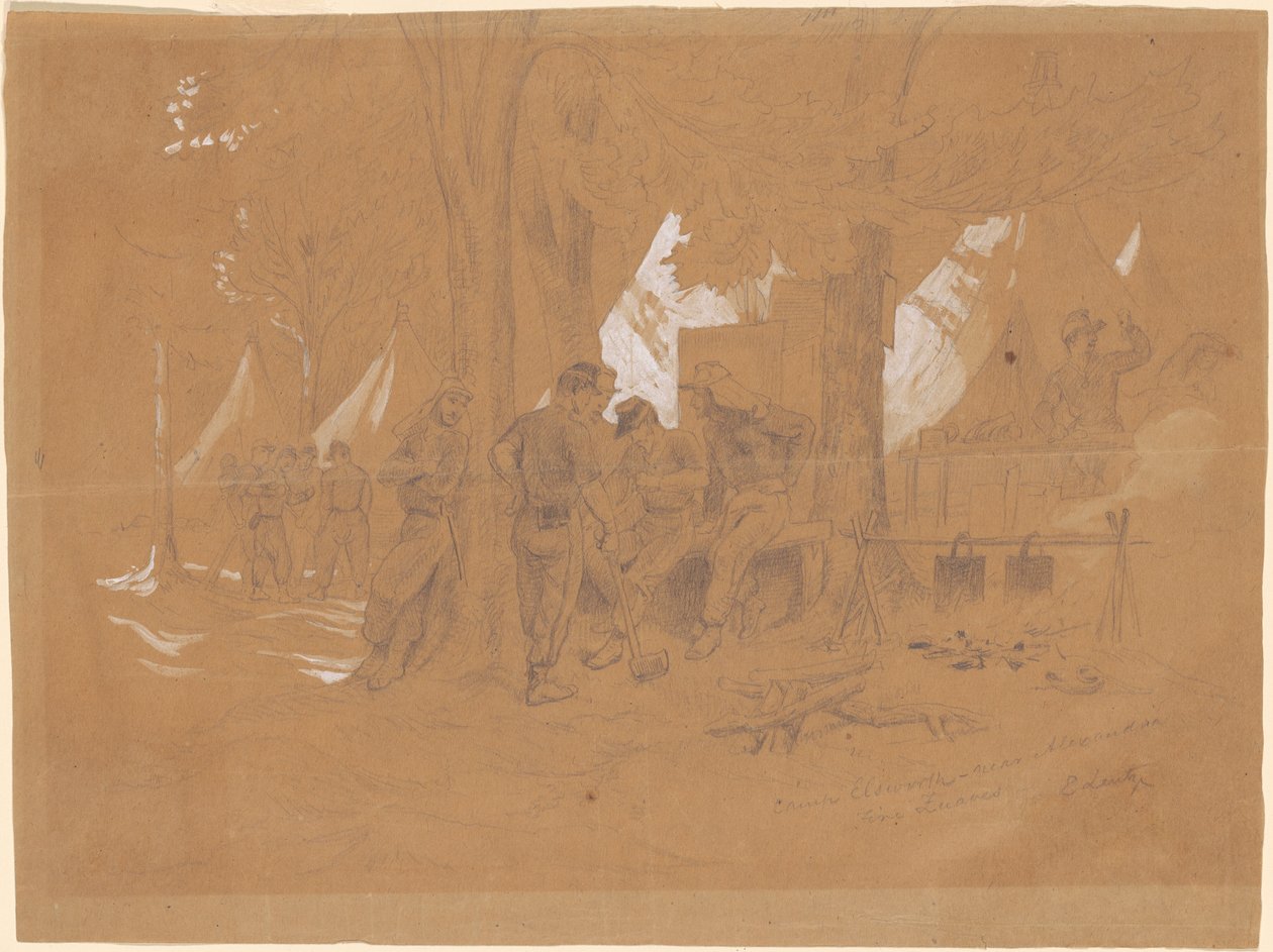 Camp Ellsworth, nær Alexandria—Fem Zouaves av Emanuel Gottlieb Leutze