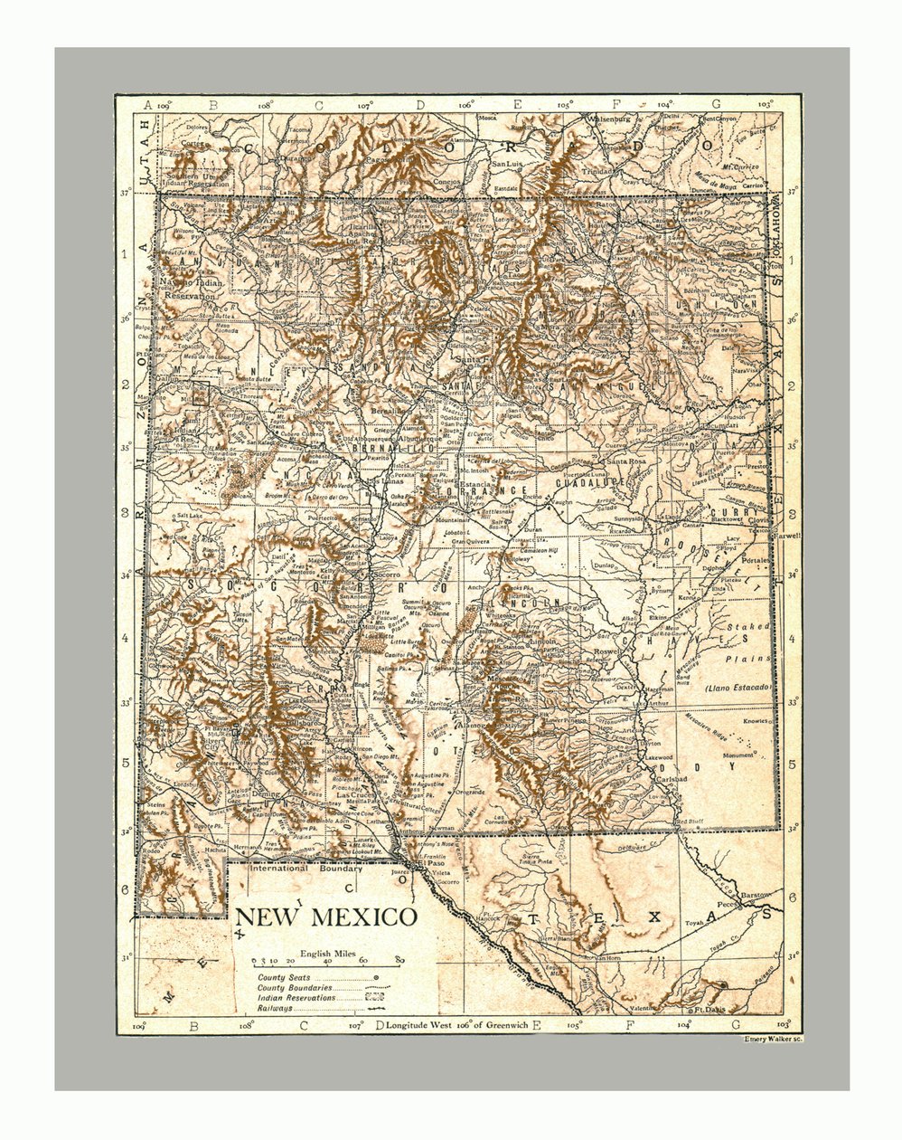 Kart over New Mexico, ca 1900-tallet. av Emery Walker