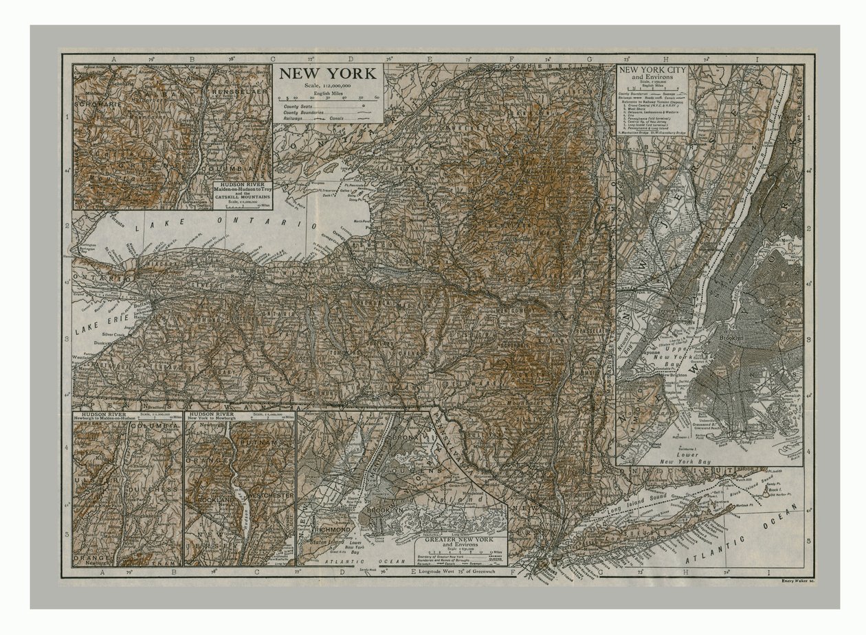 Kart over New York, ca 1900-tallet. av Emery Walker