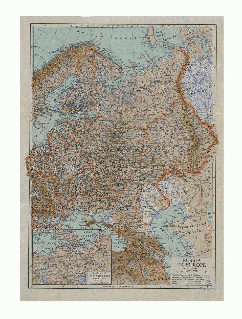 Kart over Russland i Europa, ca 1910-tallet. av Emery Walker