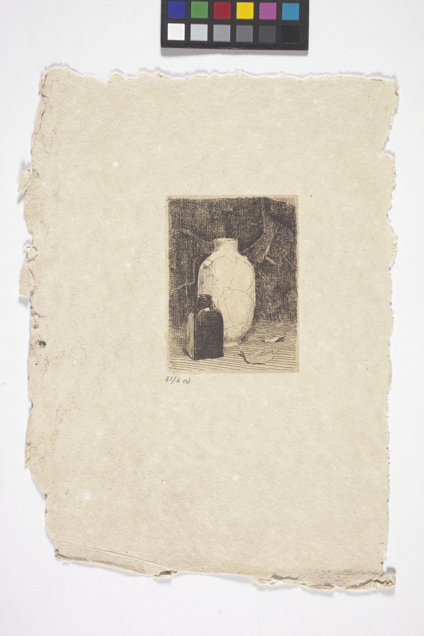 Stilleben med vase og flaske (blekk) av Emil Carlsen