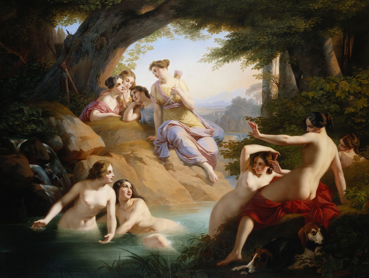 Diana og nymfer som bader, 1846 av Emil Jacobs