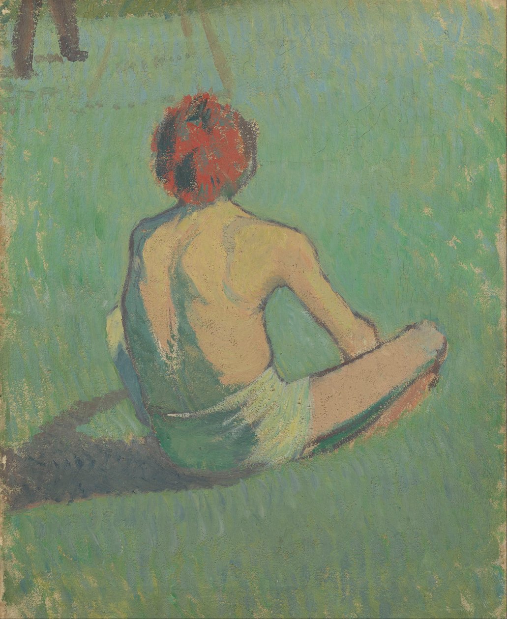 Gutt som sitter i gresset av Emile Bernard