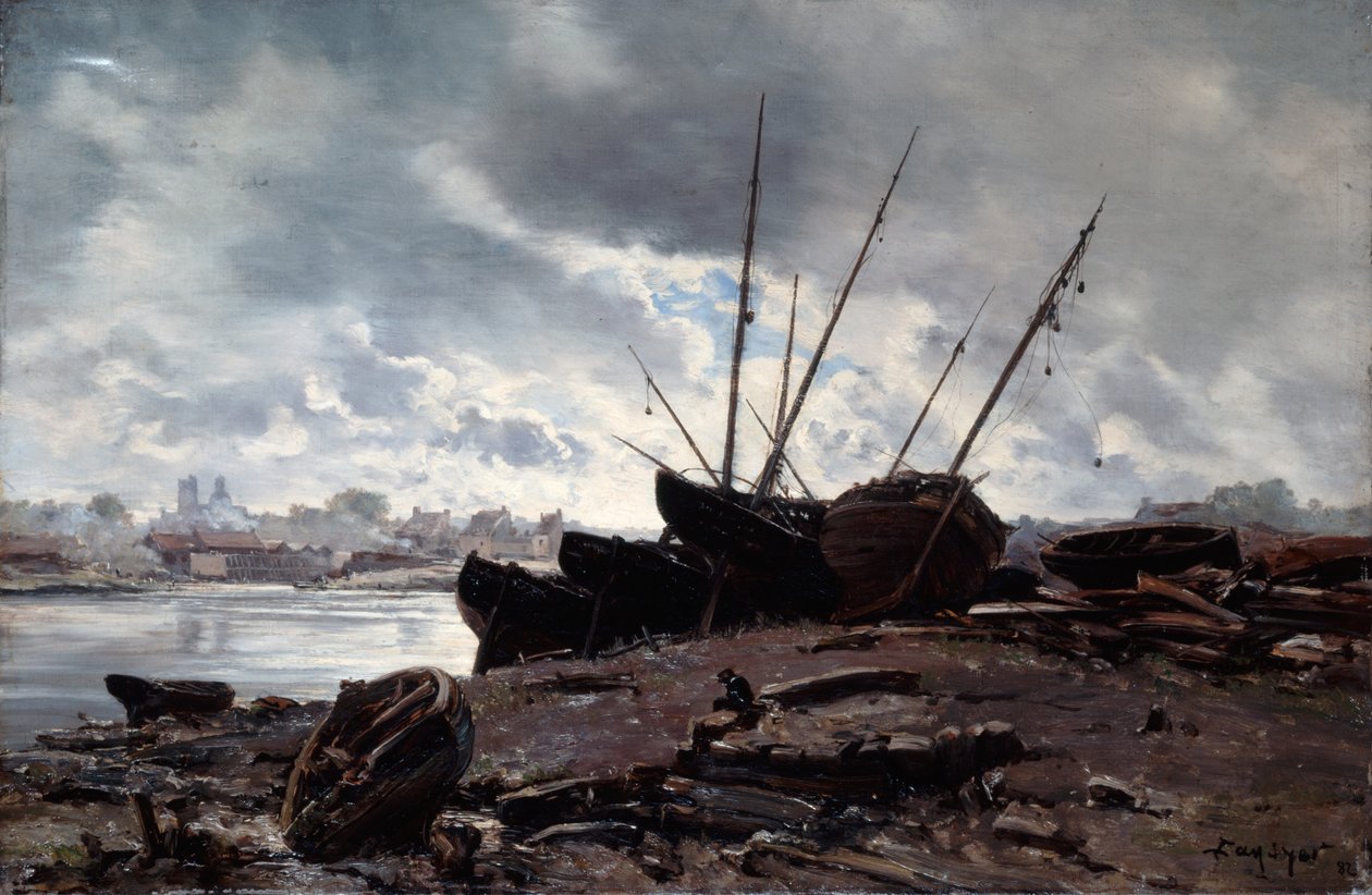 Båter som venter på tidevannet, 1882. av Emmanuel Lansyer