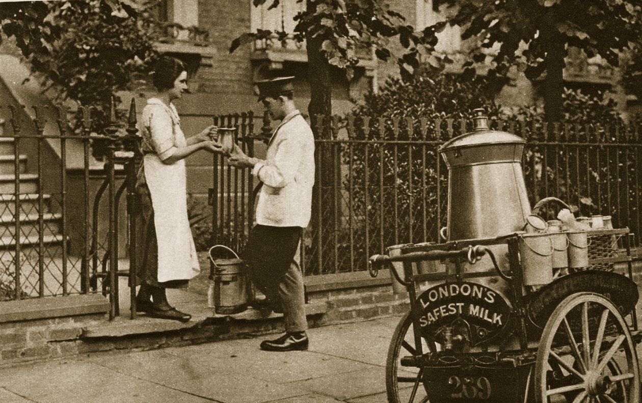 En North London Milkman og hans trehjulede vogn (sepia-bilde) av English Photographer